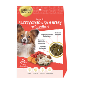 
            
                Load image into Gallery viewer, Organic Dog Treats - Sweet Potato and Goji Berry Gut-Soothers  Edit alt text
            
        