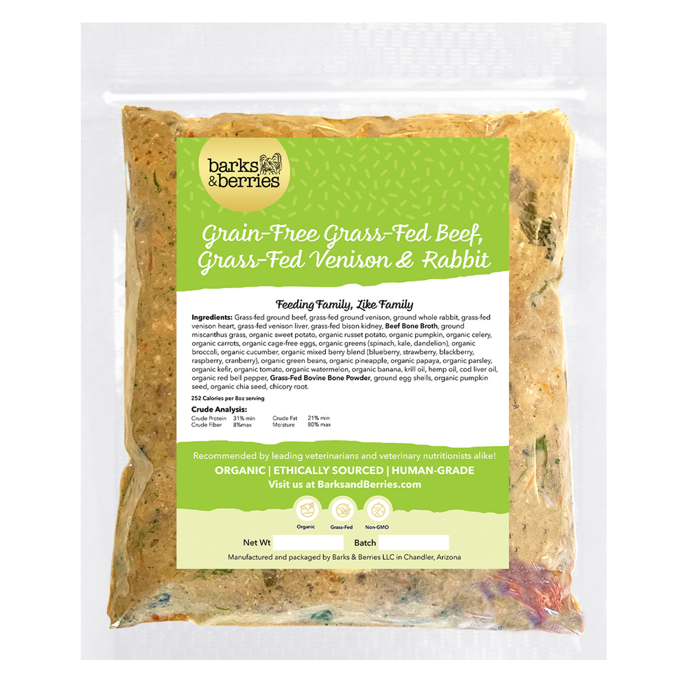 Organic Dog Food - Grass-fed Beef Venison and Rabbit